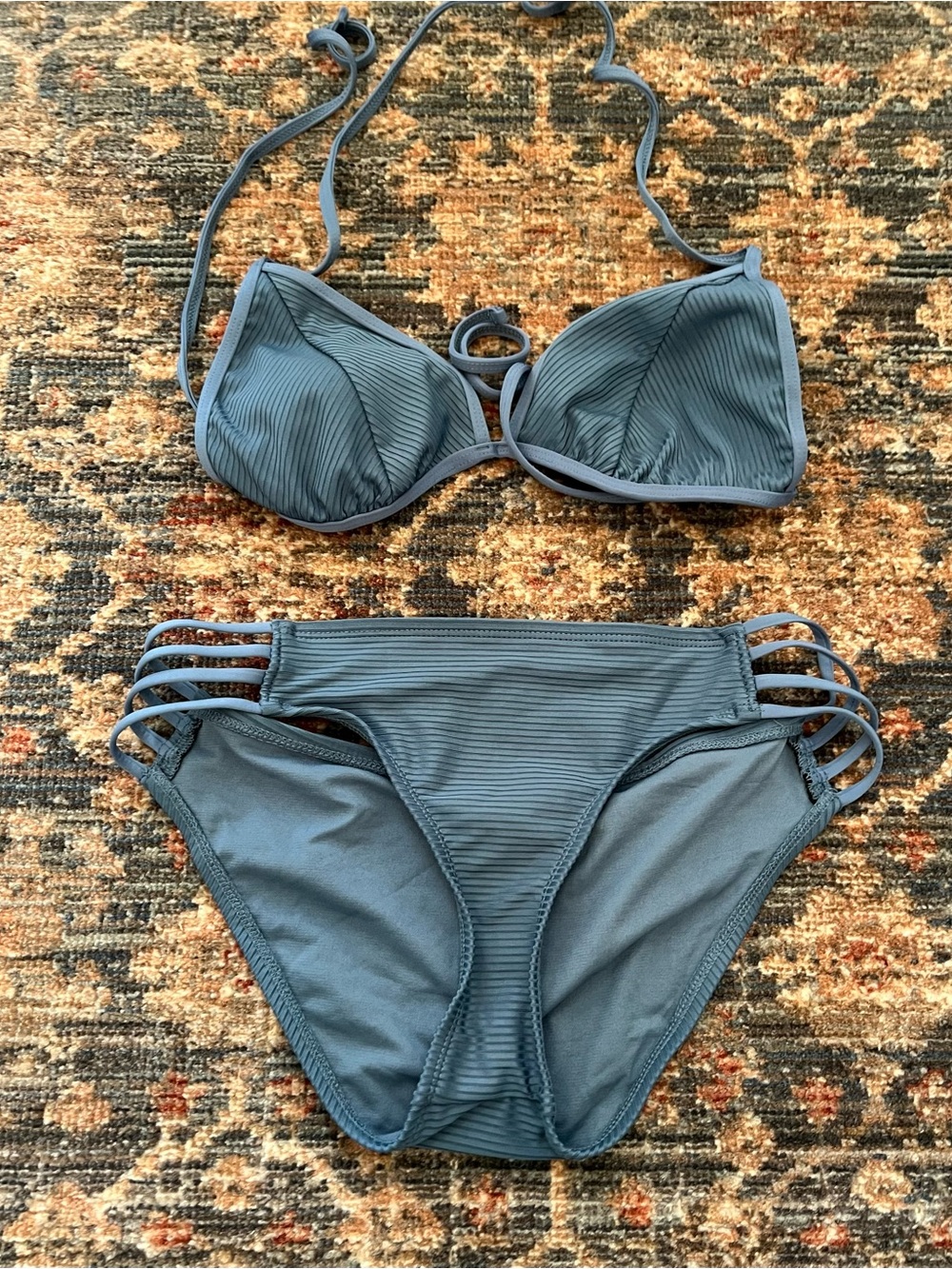 Mossimo Supply Co. Steel Blue Ribbed Strappy Bikini Set